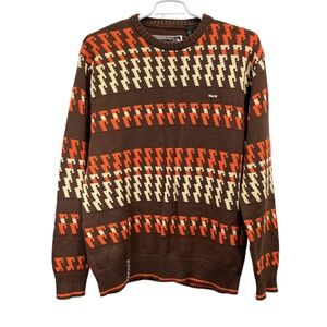 Vintage Enyce Cotton Geo Brown Orange Mens Fair Isle Hip Hop Sweater XL‎
